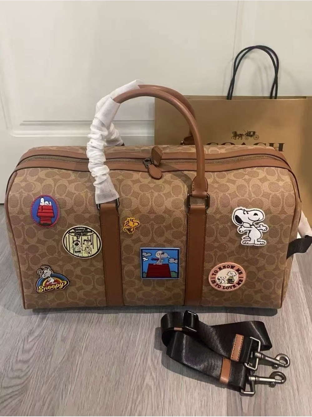 Coach Brown Signature Duffel with Peanuts Character Patches - Picture 4 of 4